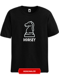 Black personalized Horsey Chess t-shirt, chess clothing, chess gifts, funny t-shirts, funny chess t-shirts