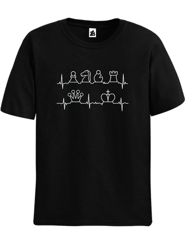 Black Heart Beat Chess t-shirt, chess clothing, chess gifts, funny t-shirts, funny chess t-shirts