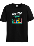 Black Develop Your Pieces chess t-shirt, chess clothing, chess gifts, funny t-shirts, funny chess t-shirts