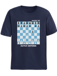 Navy Blue Dutch Defense chess opening t-shirt, chess clothing, chess gifts, funny t-shirts, funny chess t-shirts