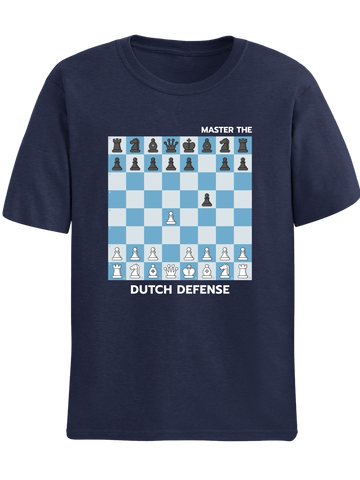 Navy Blue Dutch Defense chess opening t-shirt, chess clothing, chess gifts, funny t-shirts, funny chess t-shirts