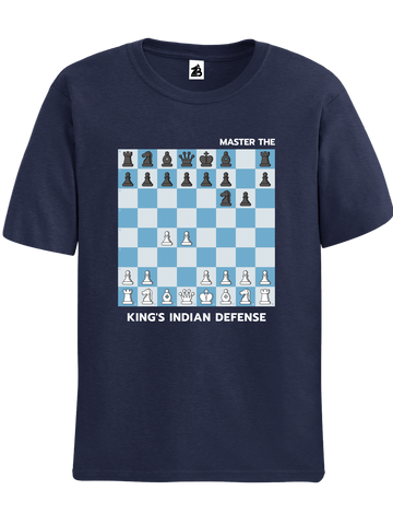 Blue Navy King's Indian Defense Chess t-shirt, chess clothing, chess gifts, funny t-shirts, funny chess t-shirts