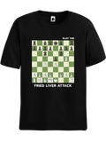 Black Fried Liver Attack chess t-shirt, chess clothing, chess gifts, funny t-shirts, funny chess t-shirts