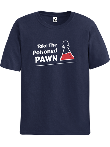 Navy Poisoned Pawn Chess t-shirt, chess clothing, chess gifts, funny t-shirts, funny chess t-shirts