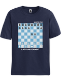 Navy Blue Latvian Gambit Chess t-shirt, chess clothing, chess gifts, funny t-shirts, funny chess t-shirts