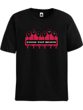 Black Choose Your Weapon chess t-shirt, chess clothing, chess gifts, funny t-shirts, funny chess t-shirts