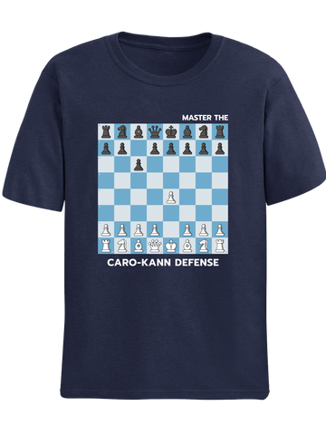 Blue Navy Caro-Kann Defense chess t-shirt, chess clothing, chess gifts, funny t-shirts, funny chess t-shirts