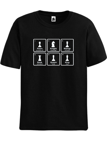 Black Chess Periodic Table chess t-shirt, chess clothing, chess gifts, funny t-shirts, funny chess t-shirts