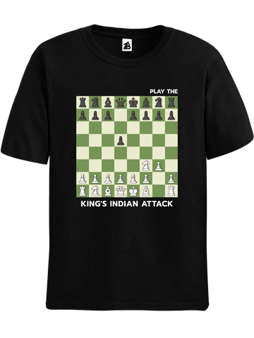 Black King's Indian Attack Opening Chess t-shirt, chess clothing, chess gifts, funny t-shirts, funny chess t-shirts