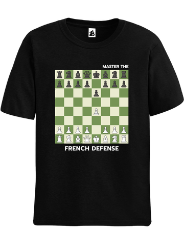 Black  French Defense chess t-shirt, chess clothing, chess gifts, funny t-shirts, funny chess t-shirts