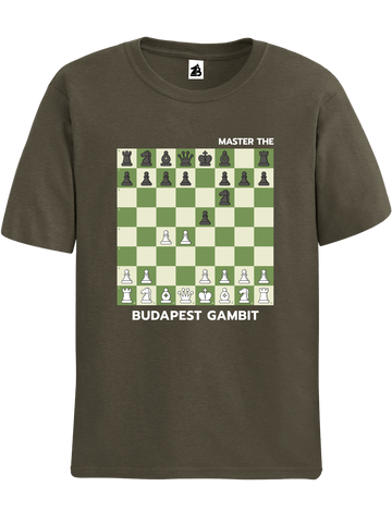 Black Budapest Gambit chess t-shirt, chess clothing, chess gifts, funny t-shirts, funny chess t-shirts