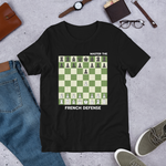 Black  French Defense chess t-shirt, chess clothing, chess gifts, funny t-shirts, funny chess t-shirts