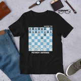 Black Petrov Defense Chess opening t-shirt, chess clothing, chess gifts, funny t-shirts, funny chess t-shirts