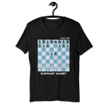 Black Elephant Gambit chess opening t-shirt, chess clothing, chess gifts, funny t-shirts, funny chess t-shirts