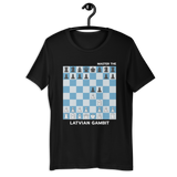 Black Latvian Gambit Chess t-shirt, chess clothing, chess gifts, funny t-shirts, funny chess t-shirts