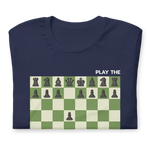 Navy Blue King's Indian Attack Opening Chess t-shirt, chess clothing, chess gifts, funny t-shirts, funny chess t-shirts