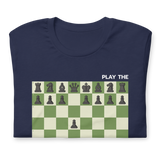 Navy Blue King's Indian Attack Opening Chess t-shirt, chess clothing, chess gifts, funny t-shirts, funny chess t-shirts