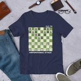 Navy Blue Hippopotamus Attack Chess t-shirt, chess clothing, chess gifts, funny t-shirts, funny chess t-shirts