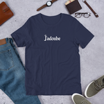 Navy Blue J'adoube Chess t-shirt, chess clothing, chess gifts, funny t-shirts, funny chess t-shirts