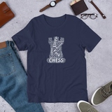 Navy Blue Rook Word Cloud Chess t-shirt, chess clothing, chess gifts, funny chess t-shirts